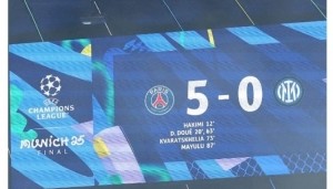 五指山！巴黎官方社媒晒欧冠决赛5-0比分板✋